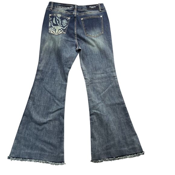 Grace Jeans 31 Easy Fit NEW Wide Decorated Leg Cotton Blend Raw Leg - Picture 12 of 12